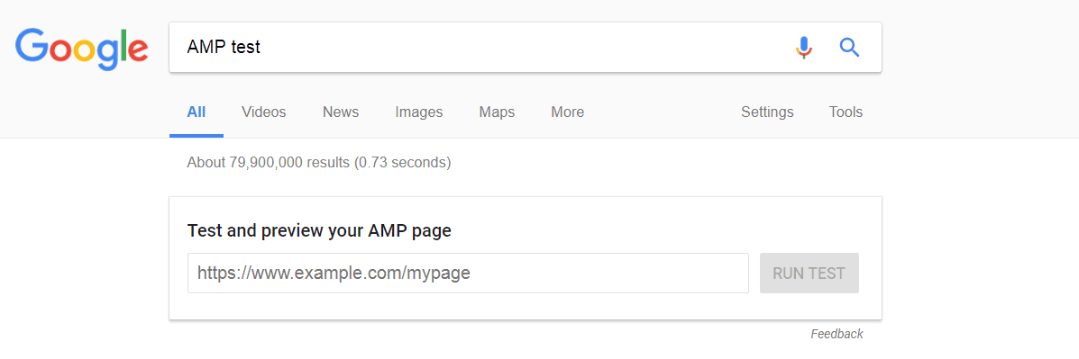 Google AMP test example