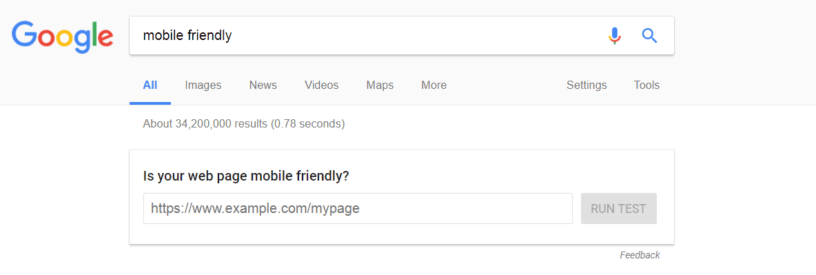 Google mobile friendly test example