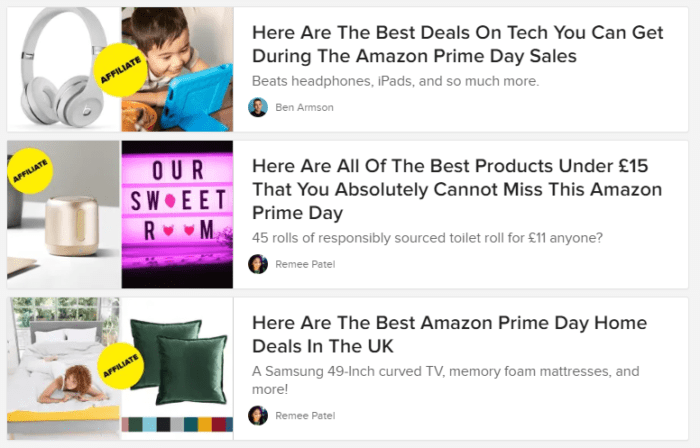 BuzzFeed affiliate content example