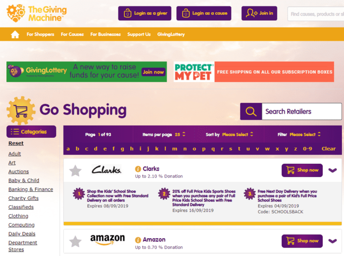 TheGivingMachine charity affiliate example