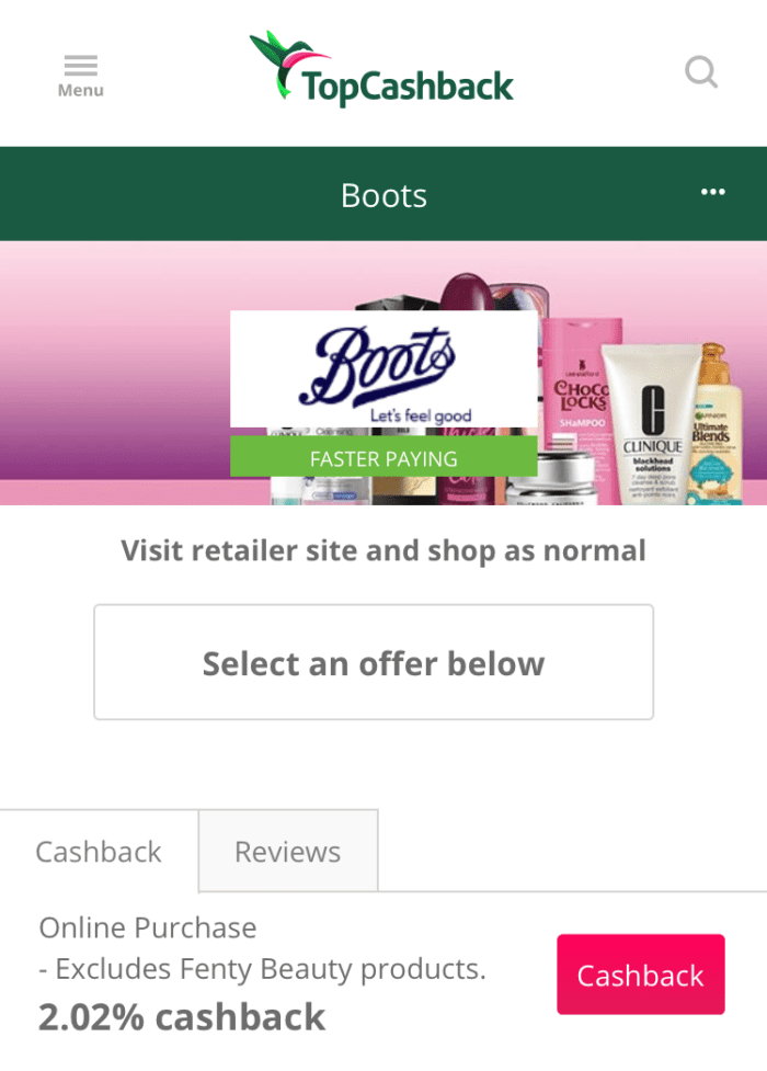 TopCashback affiliate example