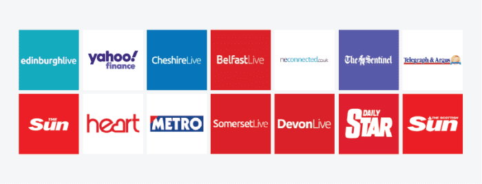 Glass Digital - Where We Built Links 2020 - national and regional publications logos
